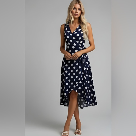 Polka Dot Knot Side Wrap Dress - Picture 2 of 10